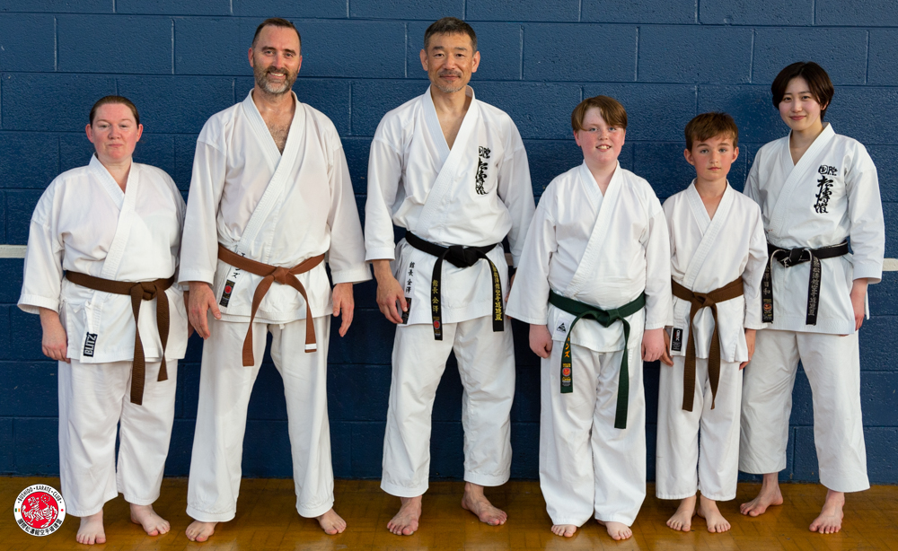 Members of Bushido Karate Club with Kancho Nobuaki Kanazawa and Sensei Hiyori Kanazawa at the SKIF Ireland National Seminar - May 2023
